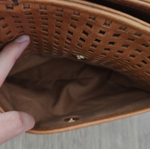 Michael Kors Tan Brown Square Laser Cut Perforated Leather Tote Bag - Picture 12 of 15